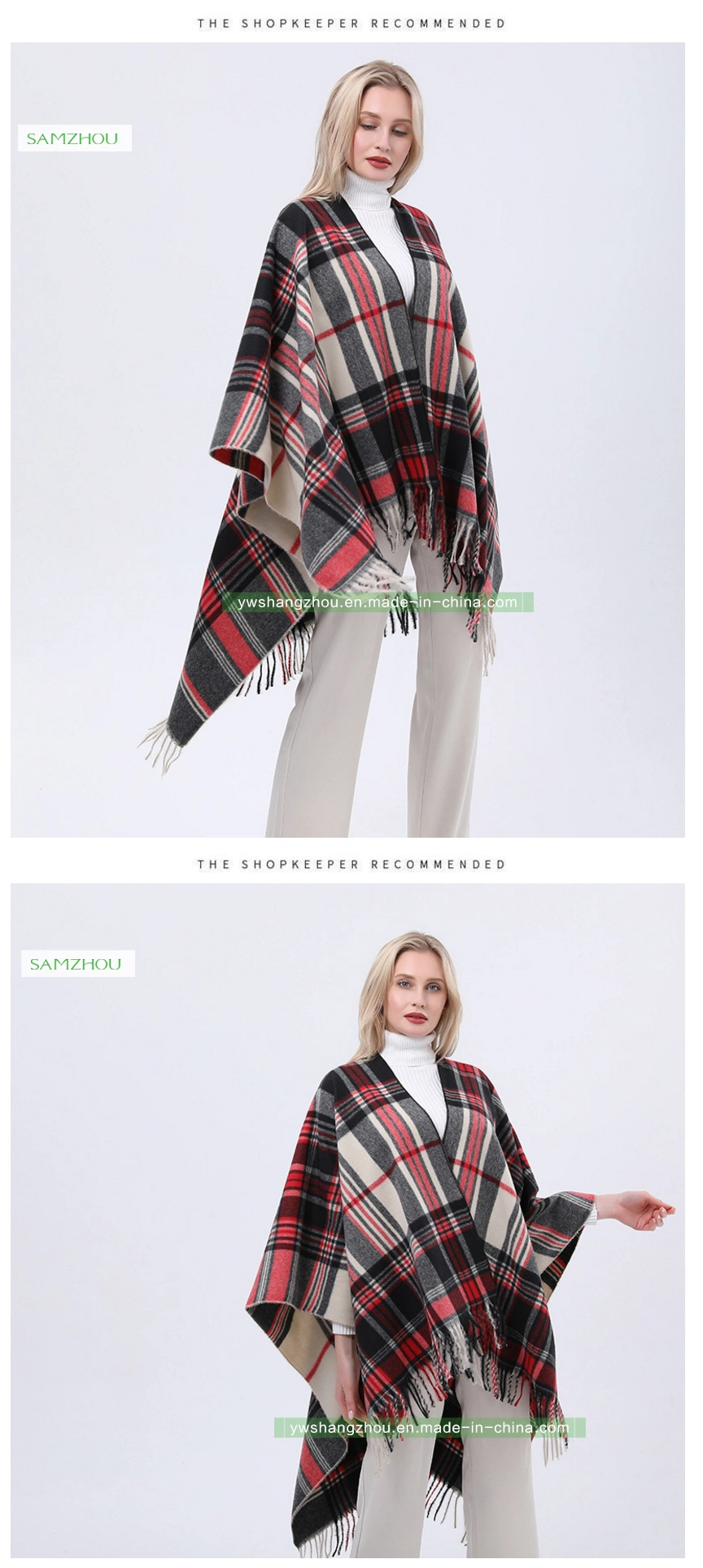 Jacquard Western Plaid Cape Fashion Scarf Lady Cashmere Slit Shawl Winter