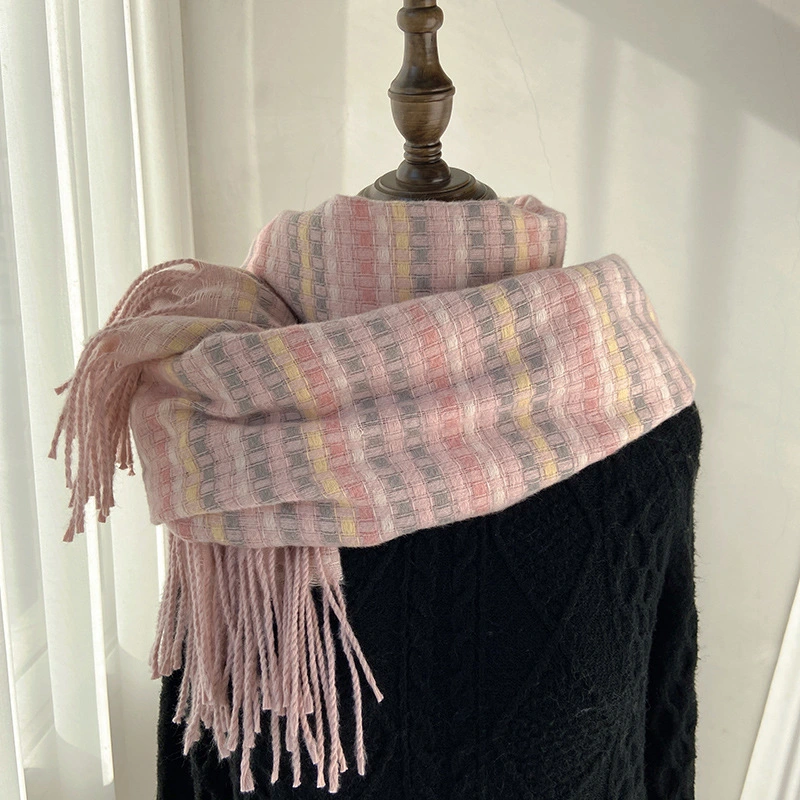 Classic Colorful Plaid Warm and Thick Cashmere Tassel Normal Length Lady Scarf