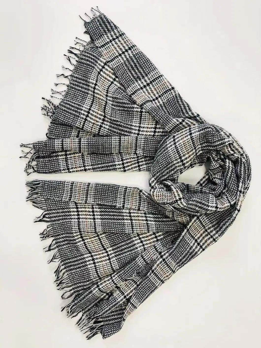 Ladies Fashion Black White Acrylic Checked Acrylic Light Brushed Warm Scarf /Poncho/Ruana/Shawl