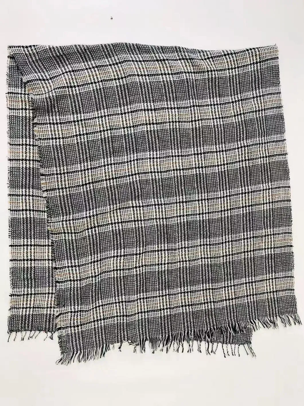 Ladies Fashion Black White Acrylic Checked Acrylic Light Brushed Warm Scarf /Poncho/Ruana/Shawl