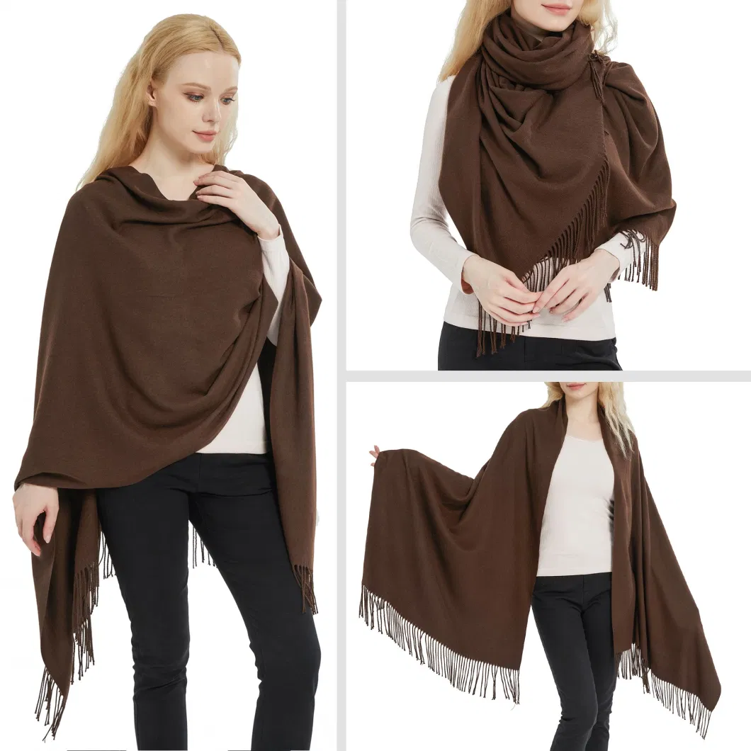 Medium Thickness Ladies Coffee Pashmina Wool Shawls and Cape Wraps