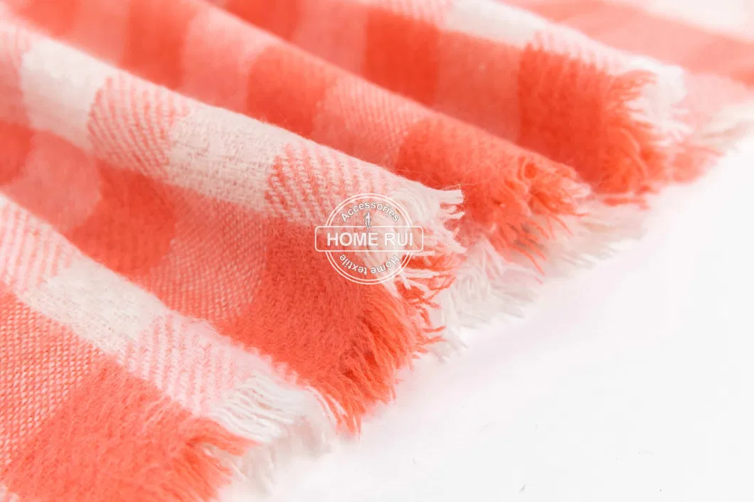 Wholesaler Outerwear Apparel Accessory Women Spring Winter Orange Striped Fringe Checks Grid Tartan Warm Pashmina Windowpane Beach Headwear Blanket Scarf Shawl