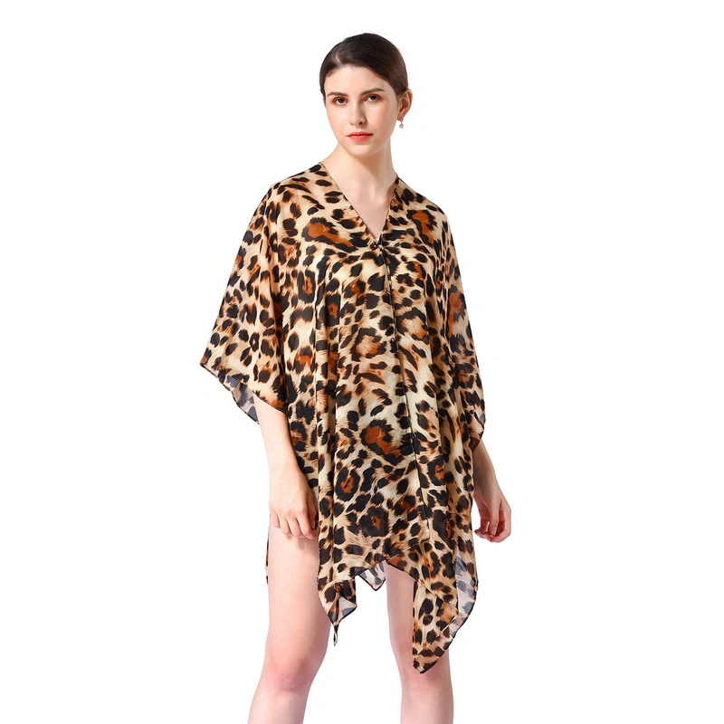 Customise Leopard Print Cape Poncho Cover UPS with Pearl Buttons