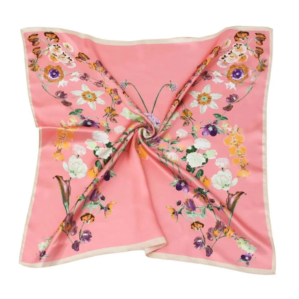Wholesale Custom Designer Styles Silk Scarves Summer Printed Silky Floral Head Scarf