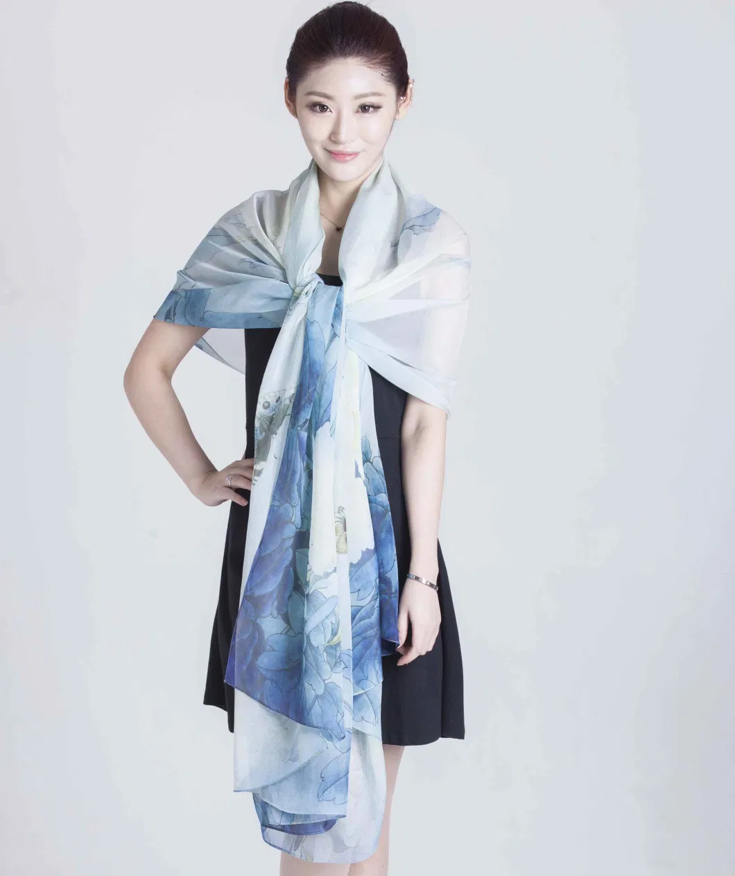 Digital Printed 100% Silk Satin Custom Long Scarf Shawl for Lady