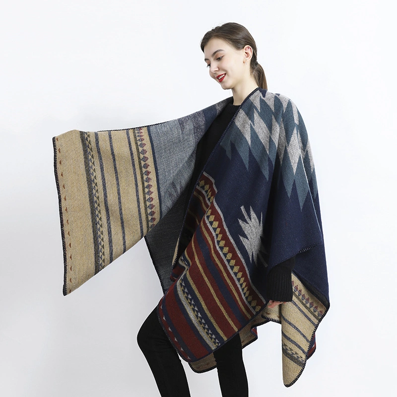 Latest Design Acrylic Winter Shawl Poncho Wave Shawl Striped Women Cape