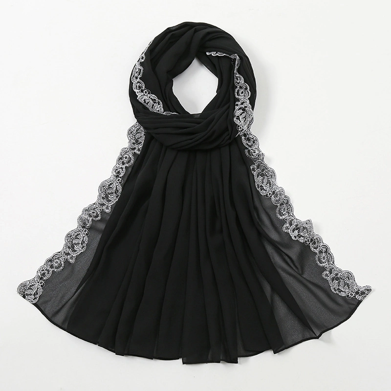 Summer Pearl Chiffon Fashion Lace Bandana New Style Hot Sale Custom Solid Color Lond Lady Scarf