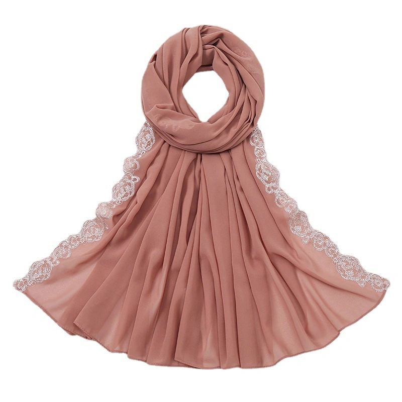 Summer Pearl Chiffon Fashion Lace Bandana New Style Hot Sale Custom Solid Color Lond Lady Scarf