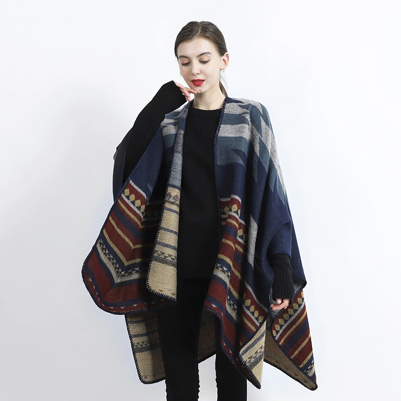 Latest Design Acrylic Winter Shawl Poncho Wave Shawl Striped Women Cape