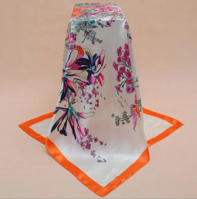 Spring Summer Fashion Versatile Colorful Flowers Satin Square Scarf Wholesale