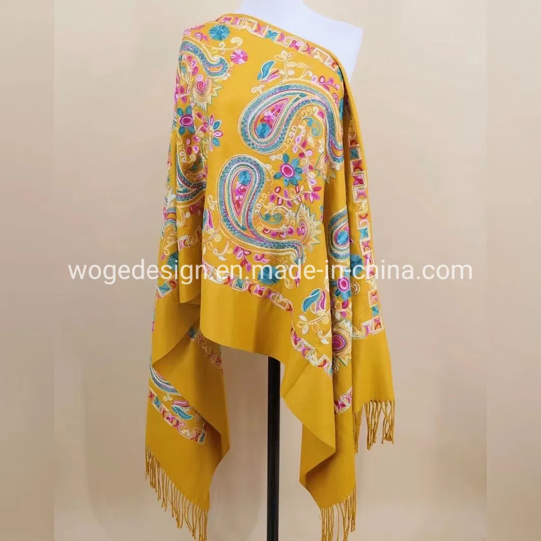 Yiwu Woge Ladies Echarpe Tippet Embroidered Paisley Floral Pashmina Shawl for Winter