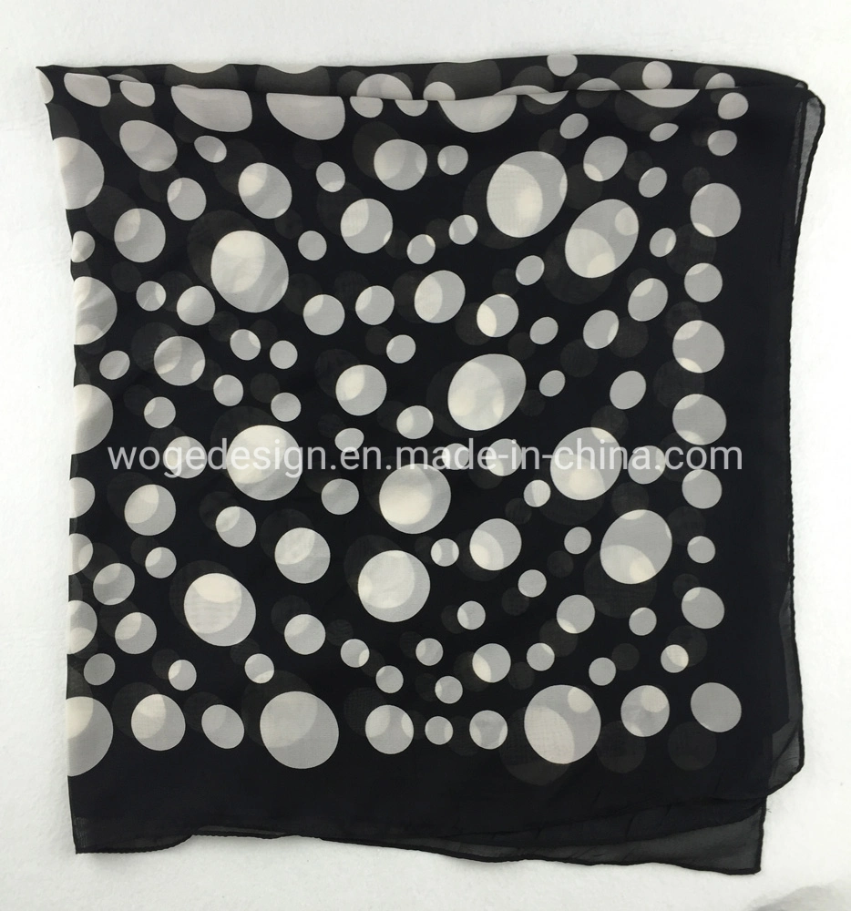 Fashion Hot Popular Femme Wogedesign Yiwu Factory Neckerchief Handkerchief Hijab Print Polka DOT Square Voile Fabric Scarf