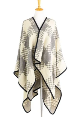 La moda Ocio Houndstooth clásica bufanda de punto acrílico Mantón de Poncho de envoltura