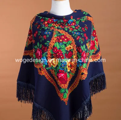  Fábrica de Yiwu vestido nuevo Accesorios grandes 120*120cm Tippet estampados florales Bufanda de algodón de las mujeres eslavas chal cuadrado