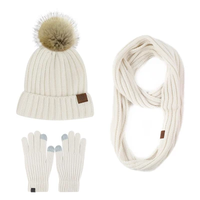  Mayorista personalizado 100% lana tejidos acrílicos Beanie Hat Bufanda Guante establece