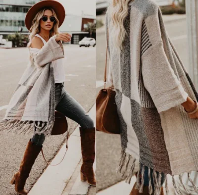  Otoño Nuevo estilo señoras Borla tejidos de punto tejidos de moda mantón capa