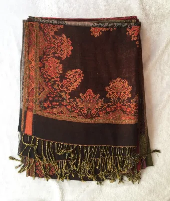 Venta al por mayor Fall elegante Fular Shawl India estilo Jacquard Hojas Rayón floral viscosa clásica Señora Pashmina
