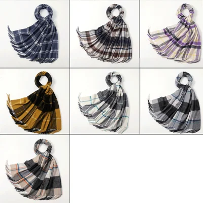  OEM de moda de lujo Marca lana Tartan Shawl Invierno mujeres Plaid Bufanda