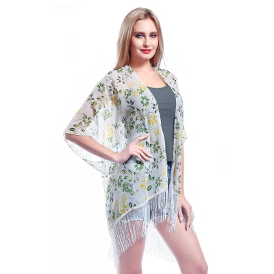  Comercio al por mayor Custom Señoras Verano Chiffon Poncho con borlas