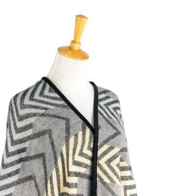  Mujeres Gris Invierno punto reversible Impreso Zigzag de rayas geométricas Suéter forrado Bohemio Cardigan Tartan Blanket patrón capa Pallium Poncho