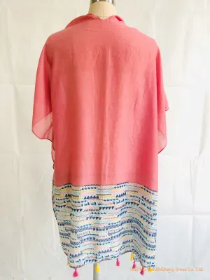  100%Poliéster Ligero Damas Poncho mantón suave con borlas