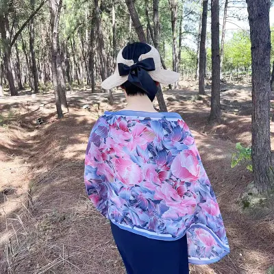 Fular de poliéster de seda de Chifón con impresión digital personalizada suave transparente