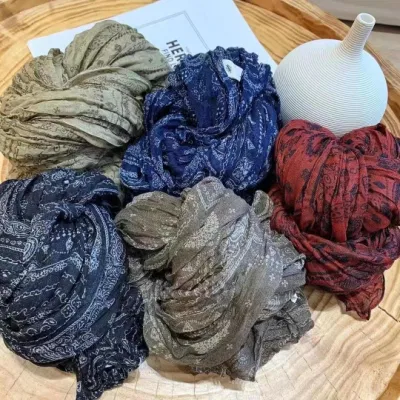  New Cotton Linen arrugado Cashew Print Large Shawl Muslim Hijab Bufanda de playa plisada para mujer