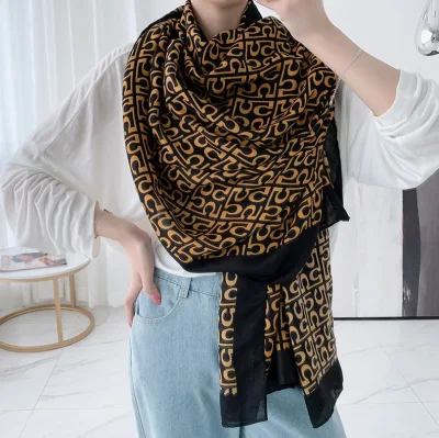 Moda Mujer Bufandas gran diseño de la marca Imprimir Dama Poli Algodón Mantón de seda se robó la bufanda para las niñas con la letra rayas