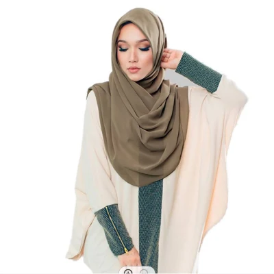 La burbuja de último diseño Chiffon hiyab la moda de lujo en color liso grueso pañuelo de cabeza de Malasia