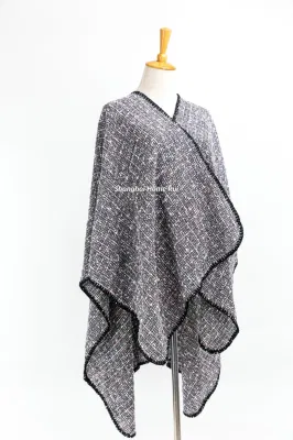  Primavera Otoño mujer dama moda gris cálido tejido acrílico mezclado colorido hilado mezclado las cuadrículas de envolturas de cuadros escoceses comprueba mantón Poncho Palio