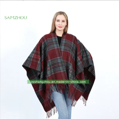  Western Cape Bufanda de moda Dama Plaid Cashmere Slit mantón invierno
