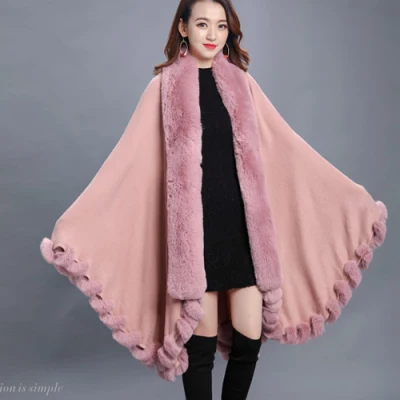 Bufanda de piel sintética sólida de mujer de invierno Fur de moda de mujer Poncho