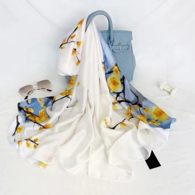 Fular largo de seda con estampado floral otoñal personalizado para mujer