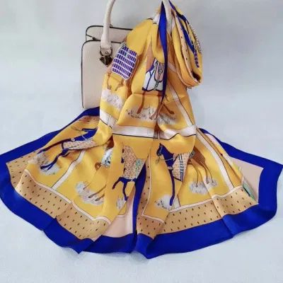  Dama de moda al por mayor de las mujeres de alta calidad de impresión personalizadas Mantón de seda pura larga bufanda