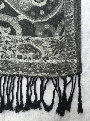 Moda suave Gran viscosa Bufanda Shawl dupatta pañuelo Europa Jacquard Pashmina de flores de cachemira blanco negro para mujer