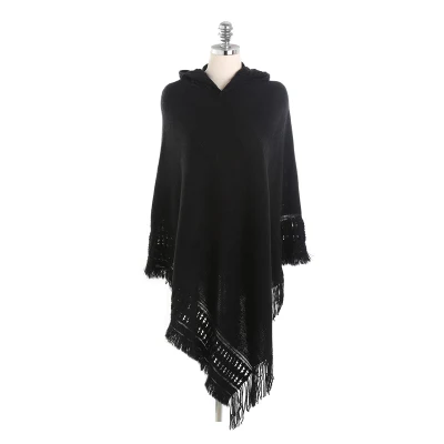  Nueva moda mujer con capucha de acrílico de Fringe Plaid Cabo Mantones Aire acondicionado chal chal Poncho de Cabo de la mujer