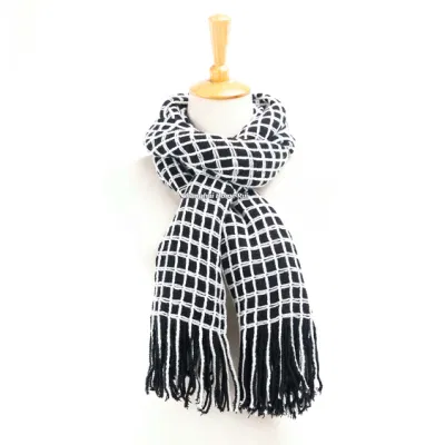 Accesorio de Moda Invierno Hombre Mujer Unisex de acrílico blanco y negro Fringe tejido Jacquard de comprobaciones de cuadrículas Plaid pañuelo largo pulido