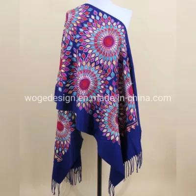  Fabricante de Yiwu productos a granel, bordados florales de Cachemira Chales Pashmina musulmán silenciador