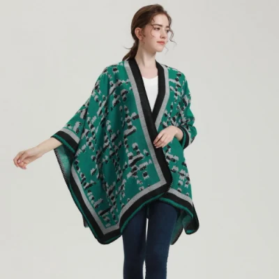  A largo chal de división de cachemir gruesa Bufanda de invierno Poncho Tejido