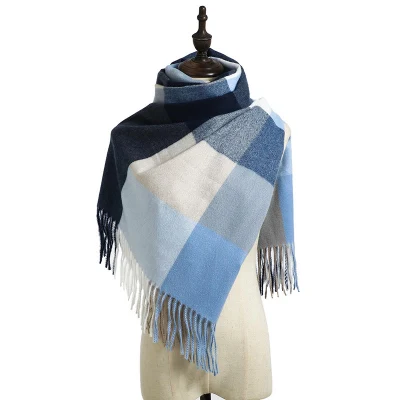 Mantón de pañuelos de cuello de señoras Manta de cuadros escoceses Borla Cashmere Bufanda de invierno