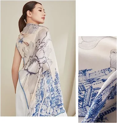 100% Mulberry Silk Long Fular para mujeres Mantones grandes de protección solar Envolturas
