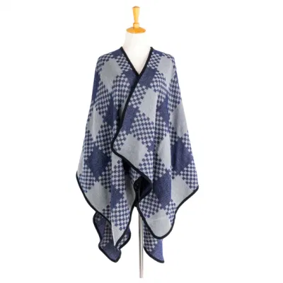  Conjunto de moda Lady Otoño Invierno Navy reversible tejido Batwing Classic Tapar las envolturas abrigados Scottish Plaid cheques espeso Cape Shawl Capa de estola de poncho