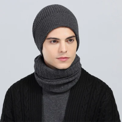  Winter Fashion Man 100% Gorra de ganso de lana merina y Infinity Bufanda