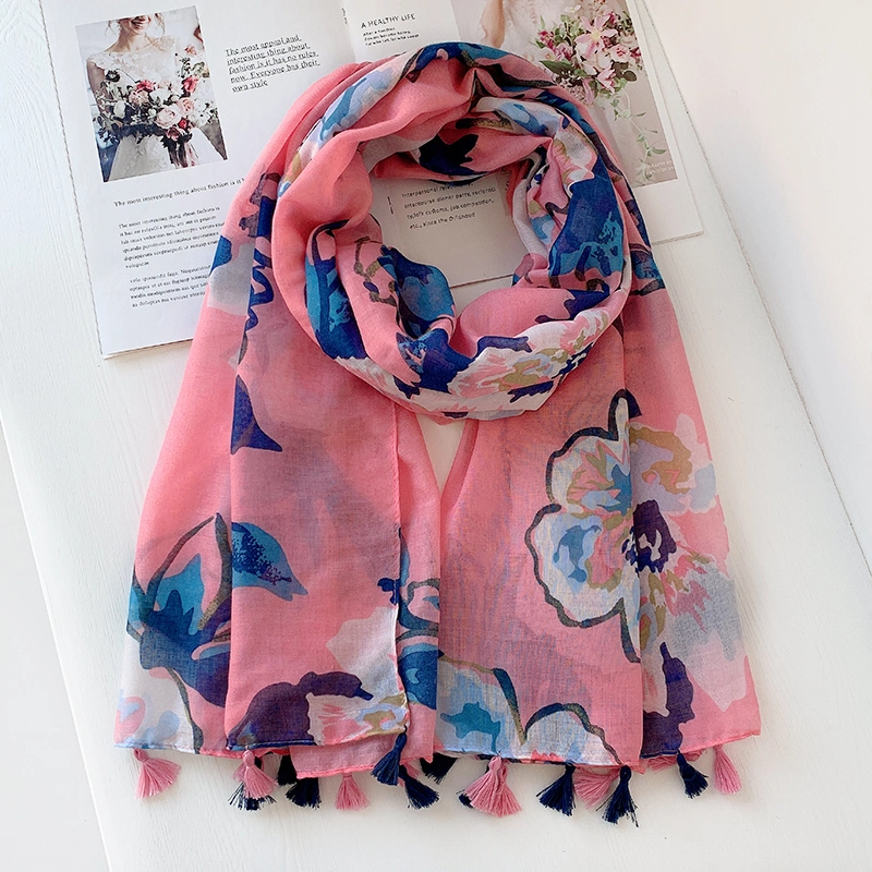 New Spring and Autumn Sunscreen Shawl Beach Towel Female Elegant Ladies Light Luxury Long Printed Cotton and Linen Feel Scarf