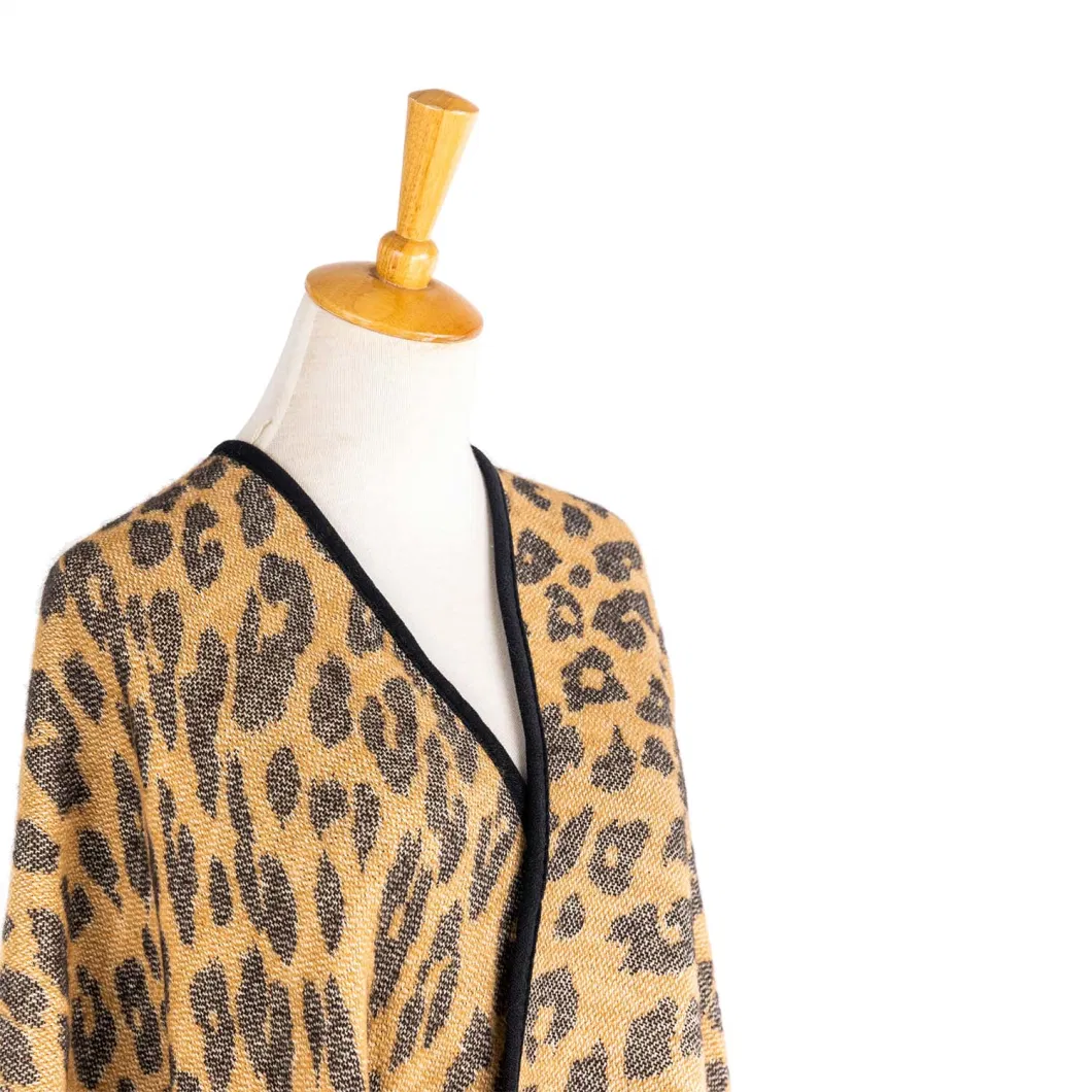 Apparel Camel Winter Knitted Reversible Front Open Oversized Elegant Leopard Cheetah Dots Striped Sweater Cardigan Lined Blanket Zigzag Cape Pallium Poncho