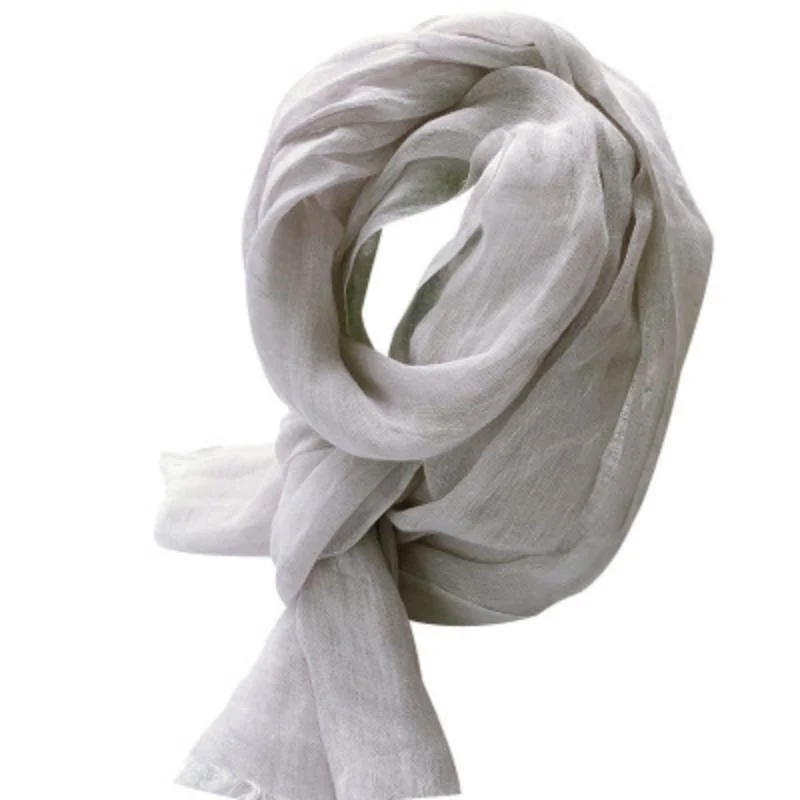 New Linen Light Grey Scarf European and American Fashion Design Accessories Scarf Monochrome Comfortable Curling Shading Scarf