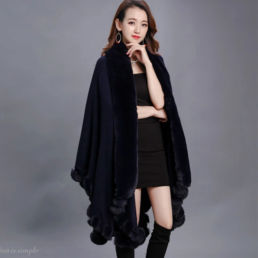 Winter Women&prime;s Solid Faux Fur Poncho Lady&prime;s Fashion Fur Scarf