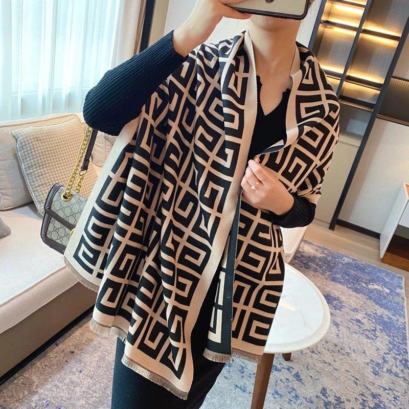 Oversized Geometric Pattern Scarves Shawl Scarf Cape Blanket Thick Winter Scarf for Women