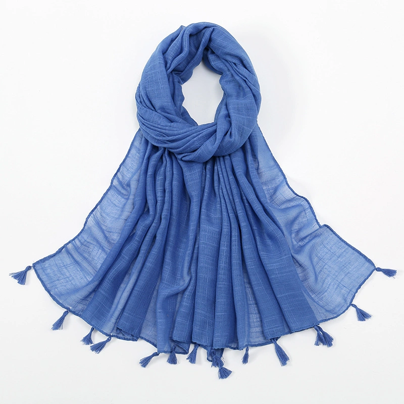 High Quality Solid Plain Bamboo Cotton Blend Four Sides with Tassel Scarf