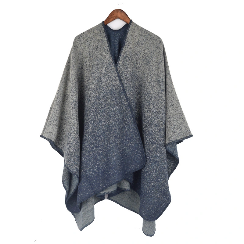 Knitted Shawl Jacquard Split Cape Winter Gradient Oversized Wrap Women Poncho